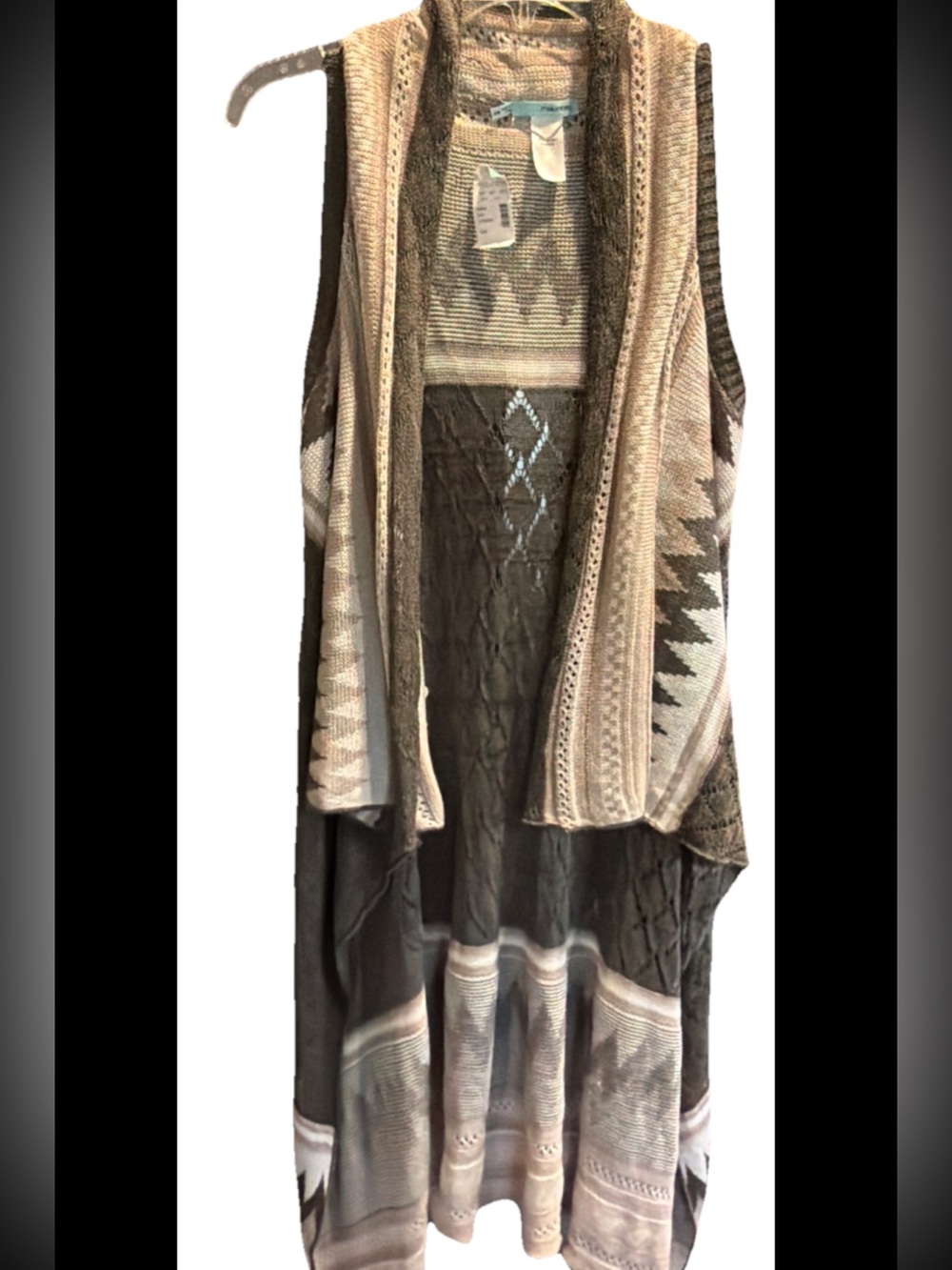 Maurices Long Green Tan White NEW Acrylic Knit Tan Cardigan Sweater Women’s S M